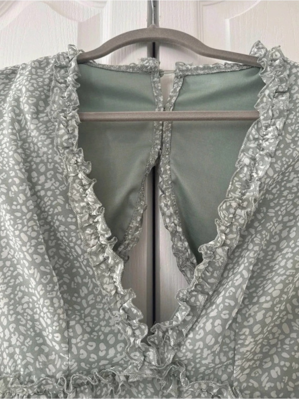 Light Sage Floral Ruffle Mini Dress - Women - Picture 4 of 6